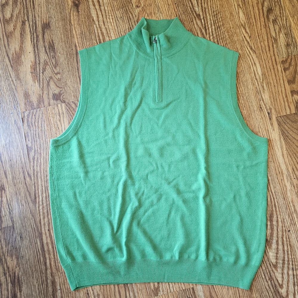 Polo Golf Ralph Lauren Merino Woll Vest Green Mens XL Quarter Zip Natural Fibers
